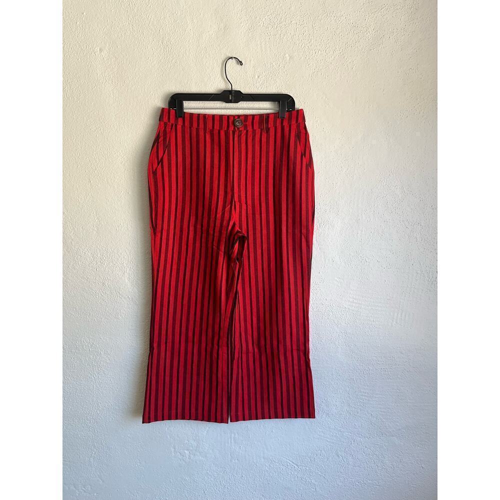 Anthropologie English Factory Woman Red Striped Cotton Pants, Size Small